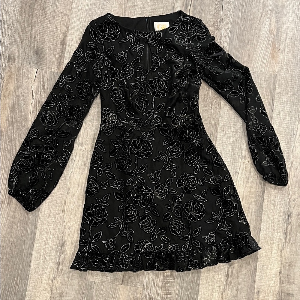 Gianni Bini Black Floral Long Sleeve Dress